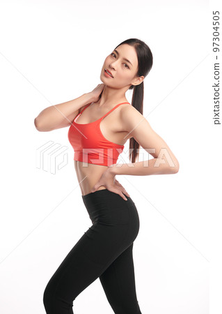 Beautiful young asian sport woman with sportswear ready for exercise on white background, Advertising sportswear and yoga wear, Healthy lifestyle, sport. 97304505