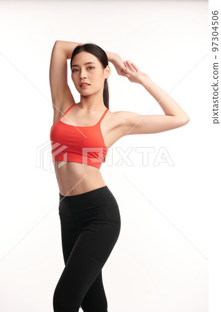 Beautiful young asian sport woman with sportswear ready for exercise on white background, Advertising sportswear and yoga wear, Healthy lifestyle, sport. 97304506