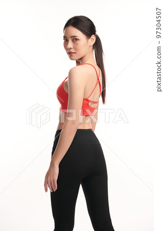 Beautiful young asian sport woman with sportswear ready for exercise on white background, Advertising sportswear and yoga wear, Healthy lifestyle, sport. 97304507