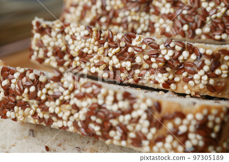close up of slice of whole grain bread close up of slice of whole grain bread 97305189
