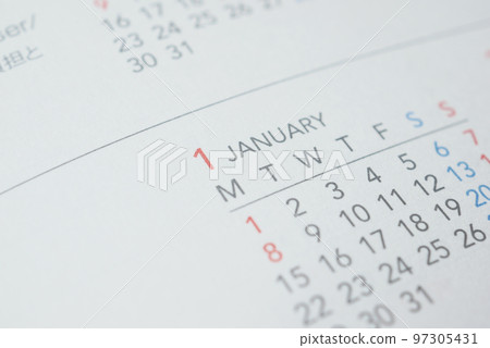 detail shot of a calendar on table, detail shot of a calendar on table, 97305431