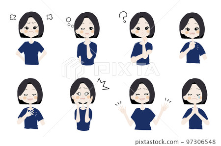 [Angry, sad, leave, question, shock, embarrassed face, apologize] Variation set of facial expressions and poses 97306548