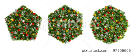 Christmas wreath-like figure material: 3D rendering of glittering stars, red orbs and snowflakes Christmas wreath-like figure material: 3D rendering of glittering stars, red orbs and snowflakes 97306606