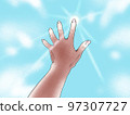 晴朗的天空和伸手去向太陽的人 97307727