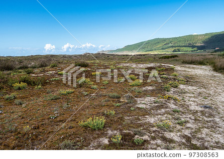 Landscape at the Beach of Laxe, Praia de Laxe also Playa De Laxe, Spain Galicia Costa da Morte Landscape at the Beach of Laxe, Praia de Laxe also Playa De Laxe, Spain Galicia Costa da Morte 97308563
