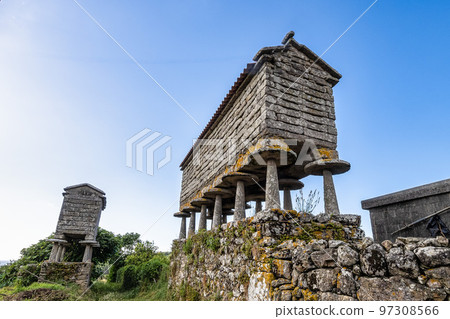 Beautiful village of Boano in Spain, unique for its horreos, traditional granary barns 97308566