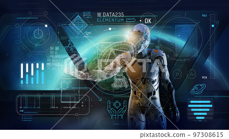 Space exploration and radio telescope control infographic. 97308615