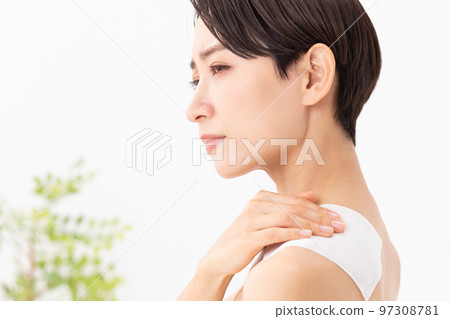 Woman applying poultice white background 97308781
