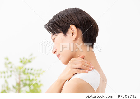 Woman applying poultice white background 97308782