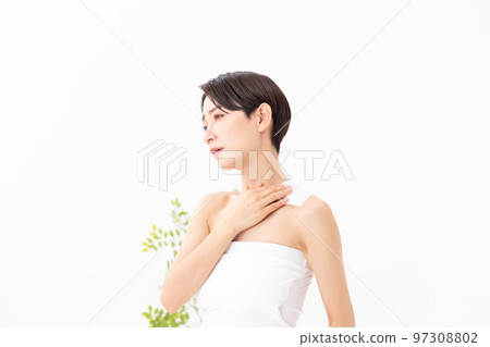 Woman applying poultice white background 97308802