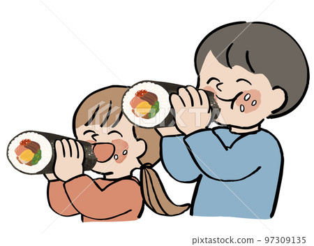 Children eating ehomaki 97309135