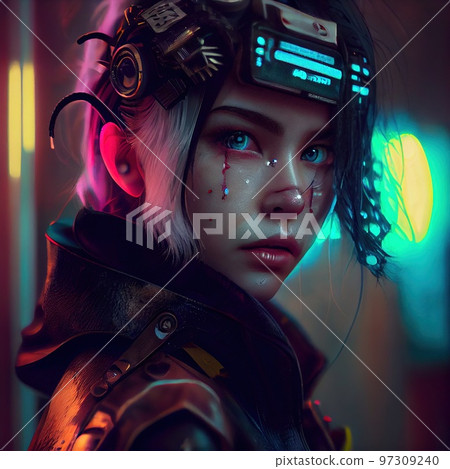 Cyberpunk Cityscape Girl Digital Art