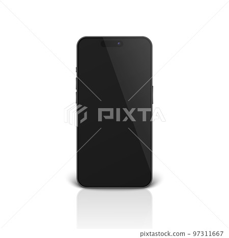 Vector 3d Realistic Black Modern Smartphone Design Template Closeup Isolated on White Background with Reflection. Mobile Phone Mockup. Telephone Device UI UX, Phone in Front View 97311667