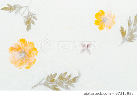 The Handmade recycled flower and leaf paper background. 97313983