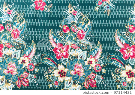 The Batik sarong pattern background in Thailand, traditional batik sarong in Asian. 97314421