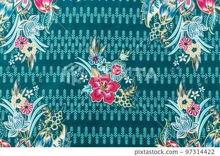 The Batik sarong pattern background in Thailand, traditional batik sarong in Asian. 97314422