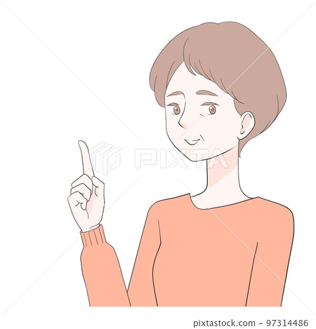 一位高級女性舉起食指的插圖（動漫繪畫） 97314486