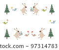 Colorful illustration of rabbit, bird and fir tree Colorful illustration of rabbit, bird and fir tree 97314783