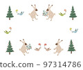Colorful illustration of rabbit, bird and fir tree Colorful illustration of rabbit, bird and fir tree 97314786