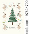 Colorful vertical illustration of rabbit, bird and fir tree Colorful vertical illustration of rabbit, bird and fir tree 97314790