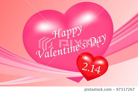 Valentine's Day illustration Pink and red three-dimensional hearts and pink lines on a pink gradation background 97317267