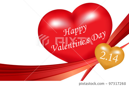 Valentine's Day illustration Red and gold three-dimensional heart and red line with letters 97317268