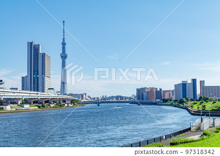 【東京都市風光】東京晴空塔和隅田川（南千住汐入公園） 97318342