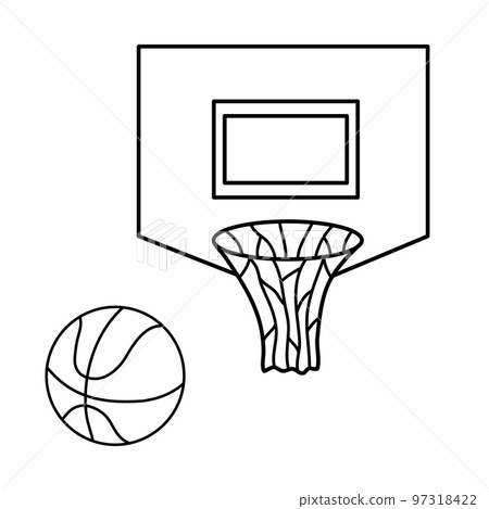 Basketball basket and ball icon. Vector outline doodle illustrations isolated on white. Sports sign 97318422
