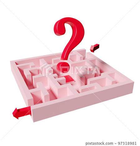 maze with question mark symbol, arrow isolated. FAQ or frequently asked questions, finding solution, business strategy concept, 3d illustration, 3d render maze with question mark symbol, arrow isolated. FAQ or frequently asked questions, finding solution, business strategy concept, 3d illustration, 3d render 97318981