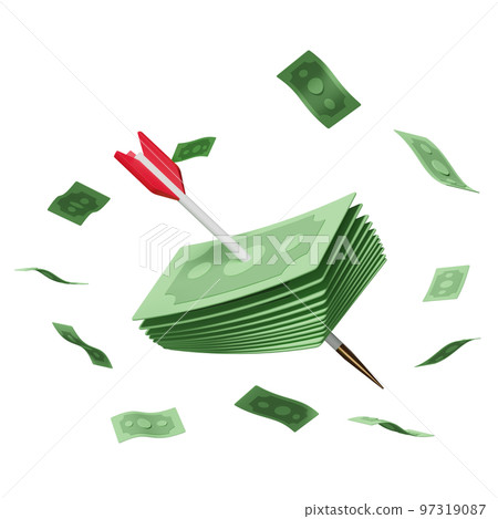3d banknote stack with darts or arrow isolated. economic movements or business finance concept. 3d render illustration 3d banknote stack with darts or arrow isolated. economic movements or business finance concept. 3d render illustration 97319087