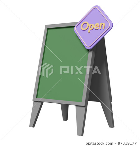 store front green sign with purple label open isolated. concept 3d illustration or 3d render store front green sign with purple label open isolated. concept 3d illustration or 3d render 97319177