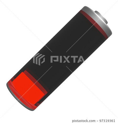 low battery charge red indicator isolated. charging battery technology concept, 3d illustration, 3d render 97319361