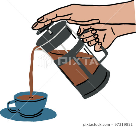 French Press Coffee Brewing Methods Hand drawn color illustration 97319851