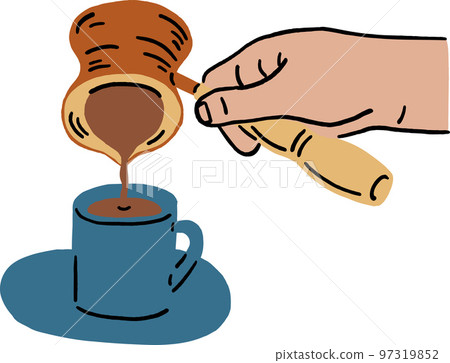 Turkish Coffee breakfast culture  Hand drawn color illustration 97319852