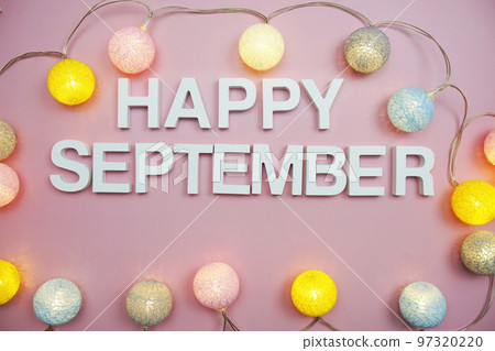 Happy September alphabet letters on pink background Happy September alphabet letters on pink background 97320220