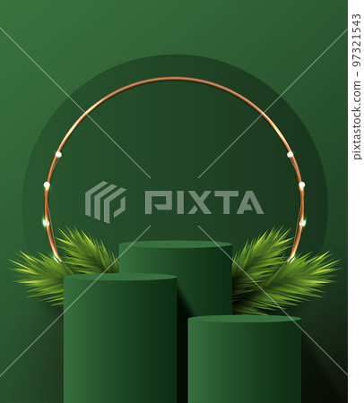 Podium shape for show cosmetic product display for Christmas day or New Years. Stand product showcase on green background with tree christmas. vector design. Podium shape for show cosmetic product display for Christmas day or New Years. Stand product showcase on green background with tree christmas. vector design. 97321543