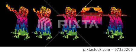 Group of Levi Carrying Ark of the Covenant and Blowing the Shofar Cartoon Graphic Vector Group of Levi Carrying Ark of the Covenant and Blowing the Shofar Cartoon Graphic Vector 97323269