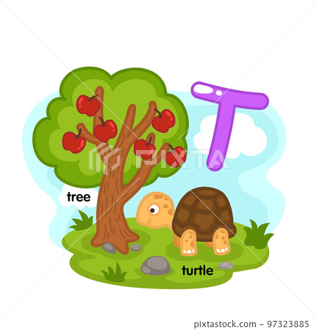 Alphabet Isolated Letter T-tree-turtle illustration vector 97323885