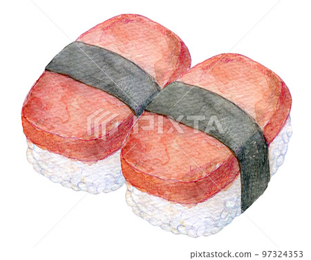 Spam rice ball spam sushi watercolor illustration 97324353