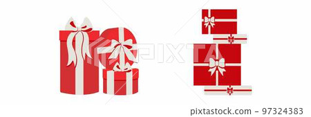 Vector set of a gift box with a ribbon with Christmas, New Year, wedding, and holiday symbols.	 97324383