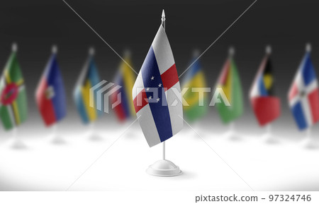 The national flag of the Netherlands Antilles on the background of flags of other countries 97324746