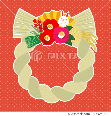 兔年日式框架新年裝飾與兔子 [白色邊框] 97324929