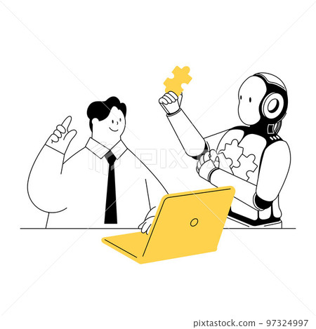 Vector illustration of a businessman who uses AI to work. 97324997