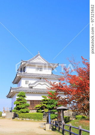 [Kagawa Prefecture] Marugame Castle in autumn with bright red leaves (existing castle tower and stone walls) 97325682