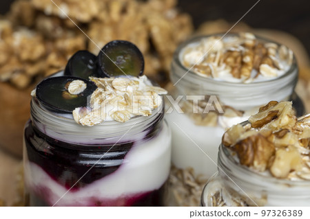 sweet yogurt with grape flavor, close up sweet yogurt with grape flavor, close up 97326389