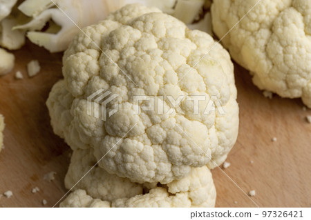 Cauliflower close up during cooking, fresh raw cauliflower 97326421