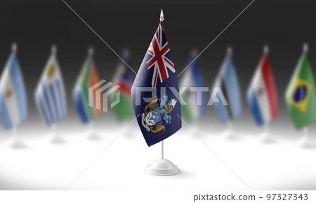 The national flag of the Tristan da Cunha on the background of flags of other countries 97327343