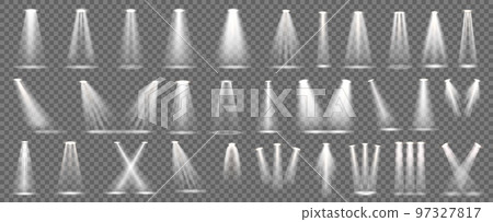 Scene light beam. Stage spotlight overlay effects, spot lamp projection and show illumination vector set Scene light beam. Stage spotlight overlay effects, spot lamp projection and show illumination vector set 97327817
