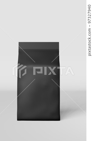 Black standing box bottom pouch bag coffee branding 3D rendering. Merchandise packaging design. Shop sale demonstration. Black standing box bottom pouch bag coffee branding 3D rendering. Merchandise packaging design. Shop sale demonstration. 97327940