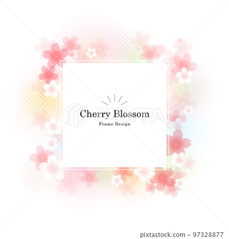 Fluffy ornate cherry blossom frame design, background 97328877